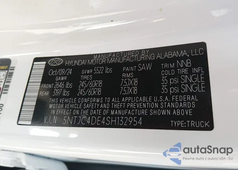 2025 Hyundai Santa Cruz Sel Activity z USA, uszkodzony, nr VIN 5NTJC4DE4SH132954